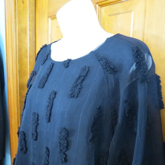 GiGiO Black Chiffon Textured Top ½ Sleeve Party Evening Oversized Large - Picture 3 of 11